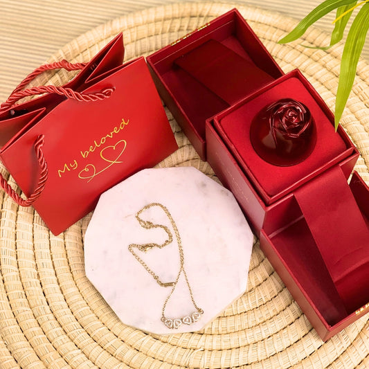 Collar Trébol + Rosa y Caja De Joyería