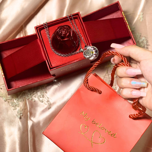 Collar Sol y Luna + Rosa y Caja De Joyería